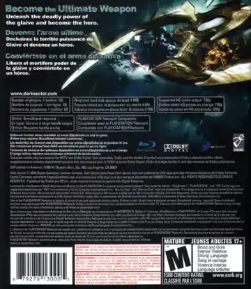 Dark Sector (USA) (v1.01) (Disc) (Update) box cover back